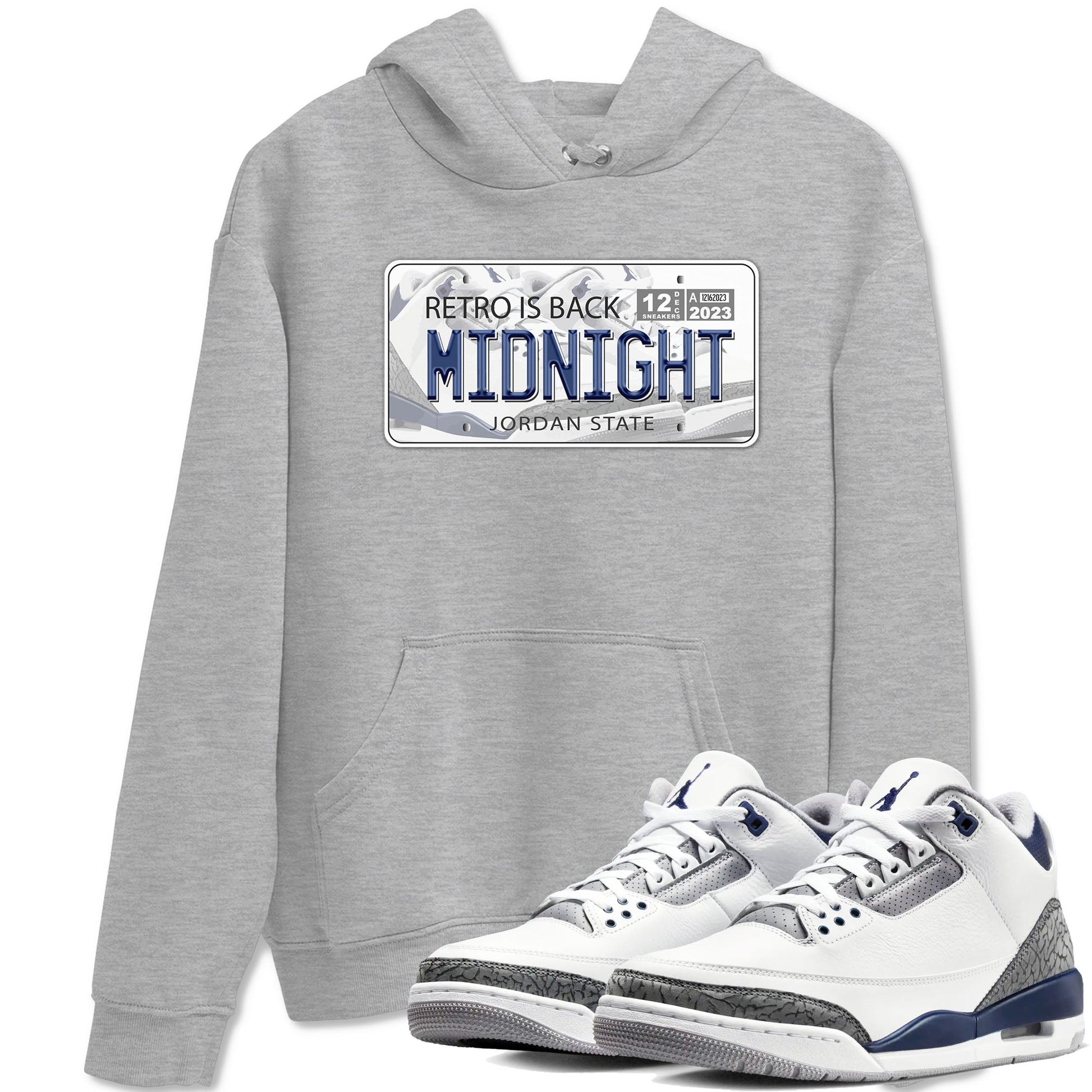 Air Jordan 3 Retro Midnight Navy shirt to match jordans Jordan Plate sneaker shirt 3s Midnight Navy SNRT sneaker tees unisex crew neck cotton Heather Grey 1 crew neck shirt