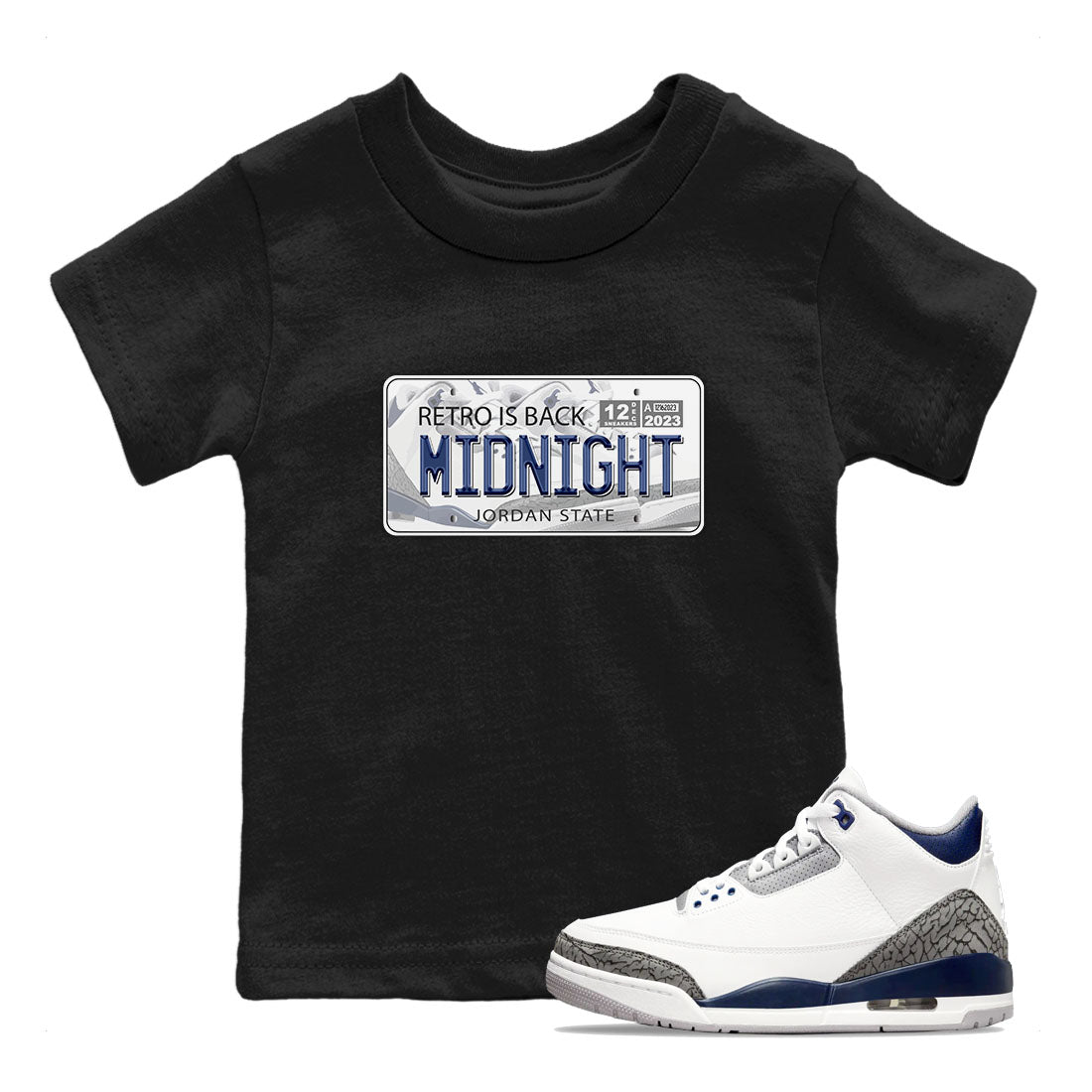 Air Jordan 3 Retro Midnight Navy shirt to match jordans Jordan Plate sneaker shirt 3s Midnight Navy SNRT sneaker tees baby toddler Black 1 cotton Shirt