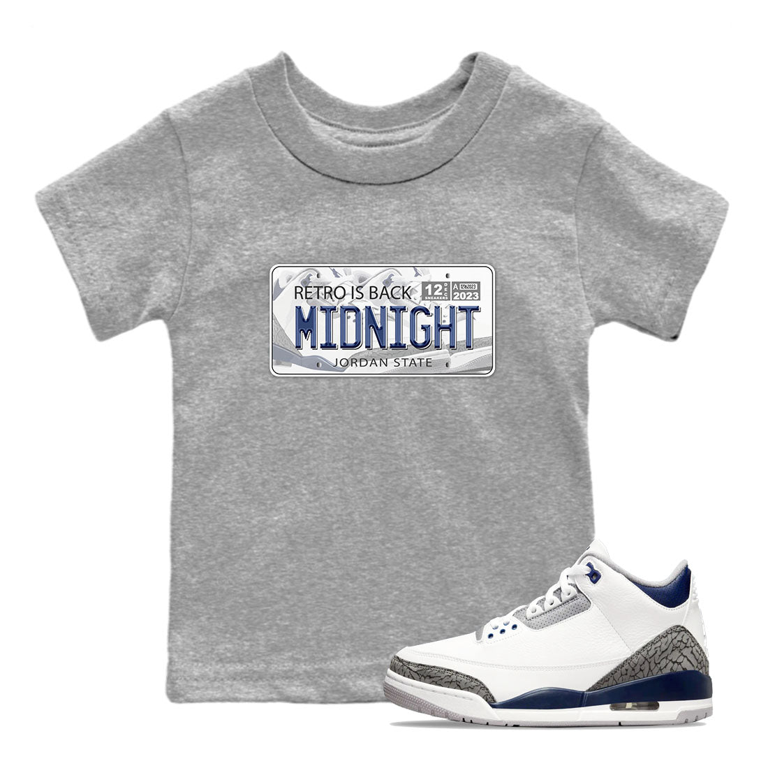 Air Jordan 3 Retro Midnight Navy shirt to match jordans Jordan Plate sneaker shirt 3s Midnight Navy SNRT sneaker tees baby toddler Heather Grey 1 cotton Shirt