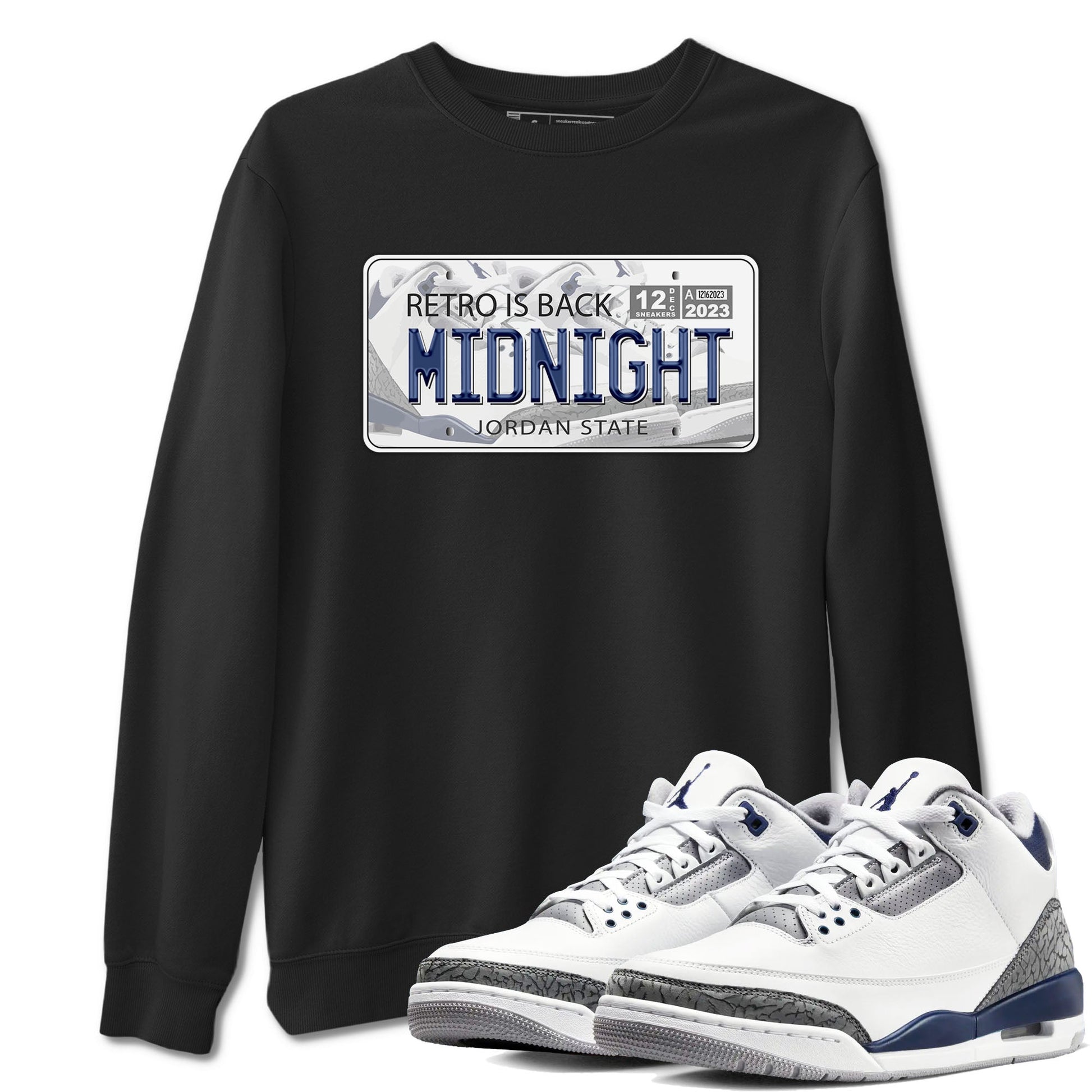 Air Jordan 3 Retro Midnight Navy shirt to match jordans Jordan Plate sneaker shirt 3s Midnight Navy SNRT sneaker tees unisex crew neck cotton Black 1 crew neck shirt