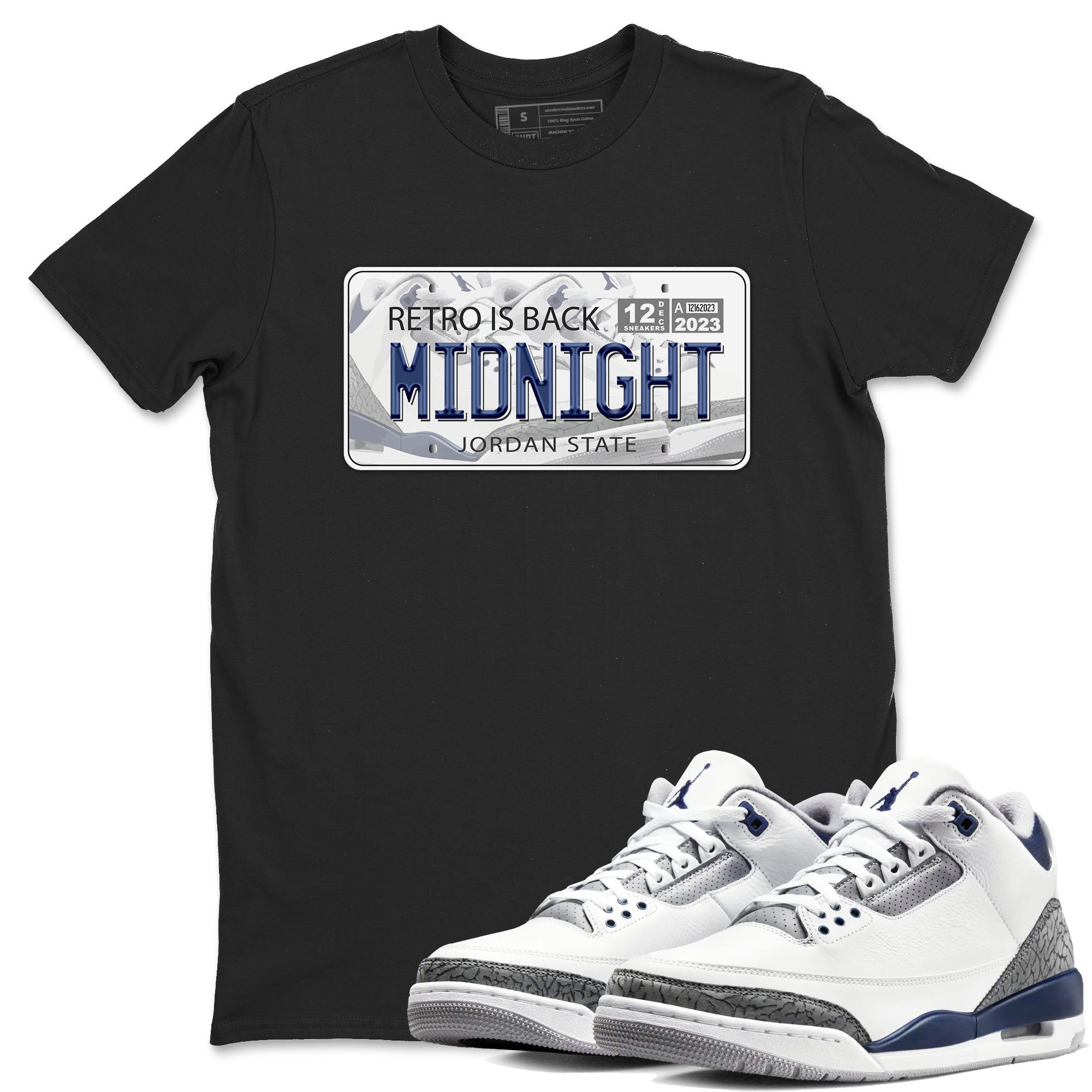 Air Jordan 3 Retro Midnight Navy shirt to match jordans Jordan Plate sneaker shirt 3s Midnight Navy SNRT sneaker tees unisex crew neck cotton Black 1 crew neck shirt
