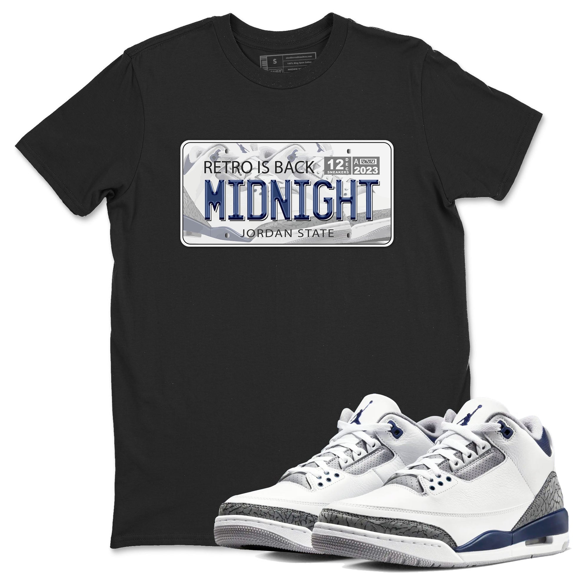 Air Jordan 3 Retro Midnight Navy shirt to match jordans Jordan Plate sneaker shirt 3s Midnight Navy SNRT sneaker tees unisex crew neck cotton Black 1 crew neck shirt