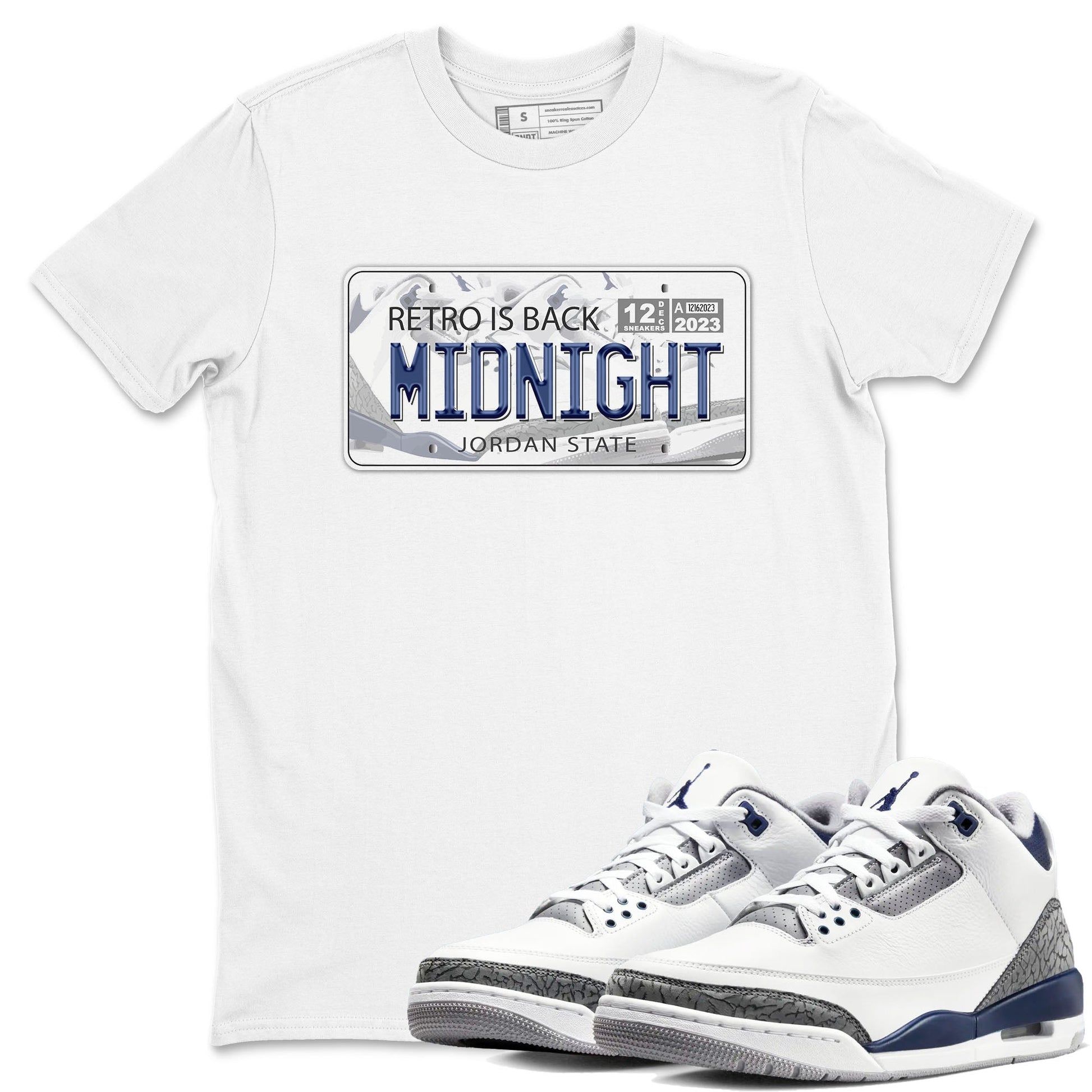 Air Jordan 3 Retro Midnight Navy shirt to match jordans Jordan Plate sneaker shirt 3s Midnight Navy SNRT sneaker tees unisex crew neck cotton White 1 crew neck shirt