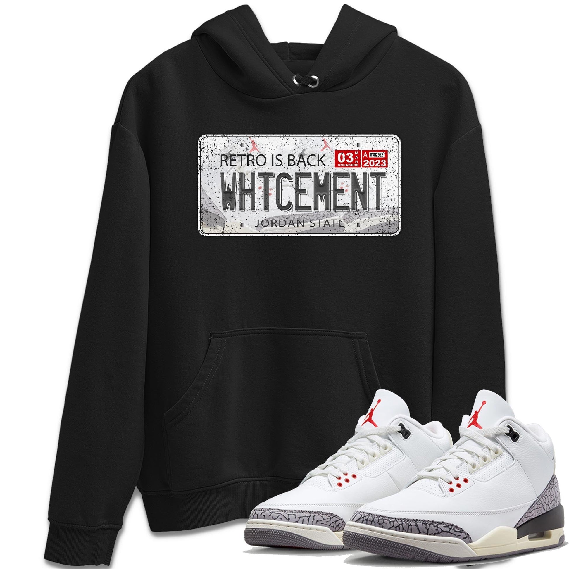 Air Jordan 3 White Cement Sneaker Match Tees Jordan Plate Sneaker Tees AJ 3s White Cement Sneaker Release Tees Unisex Shirts Black 1