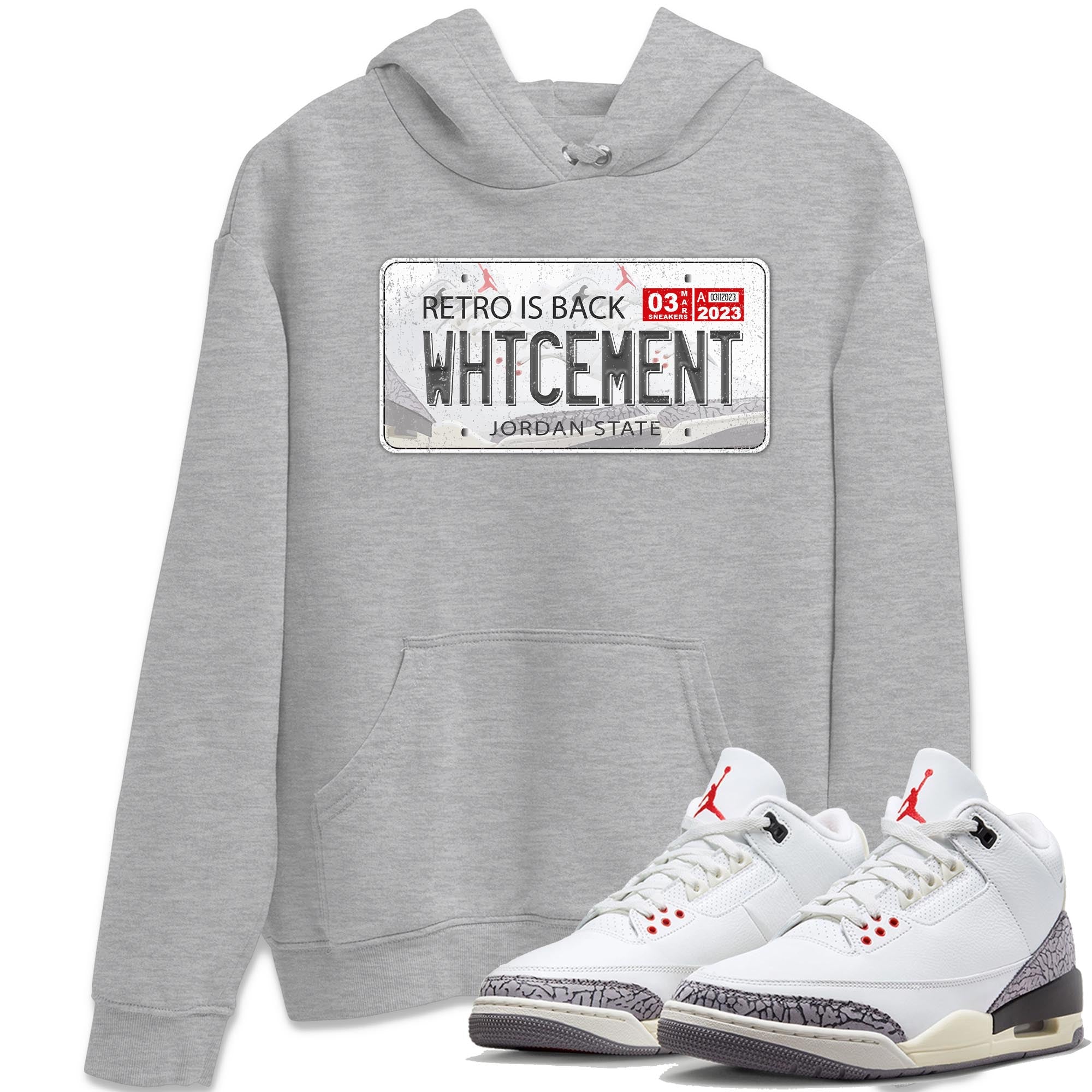 Air Jordan 3 White Cement Sneaker Match Tees Jordan Plate Sneaker Tees AJ 3s White Cement Sneaker Release Tees Unisex Shirts Heather Grey 1