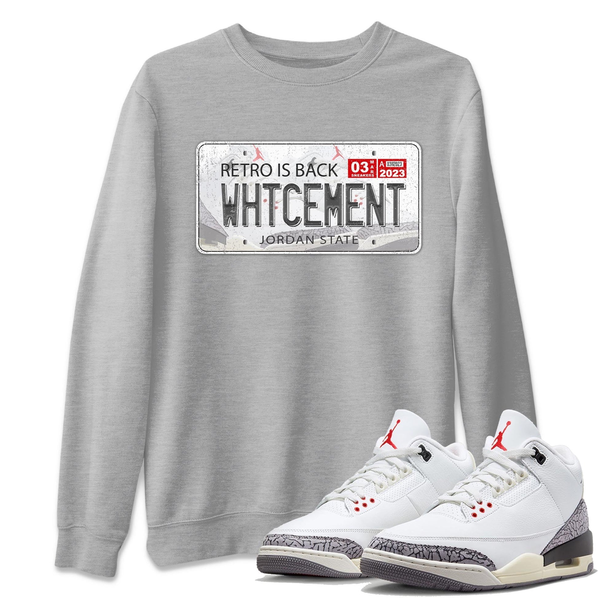 Air Jordan 3 White Cement Sneaker Match Tees Jordan Plate Sneaker Tees AJ 3s White Cement Sneaker Release Tees Unisex Shirts Heather Grey 1