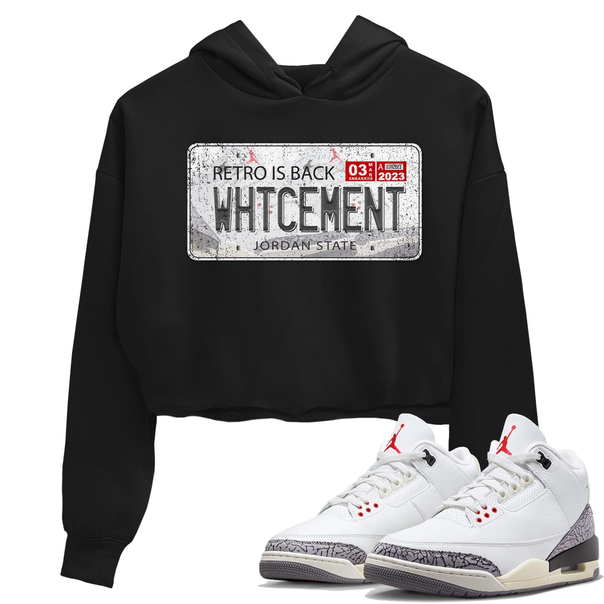 Air Jordan 3 White Cement Sneaker Match Tees Jordan Plate Sneaker Tees AJ 3s White Cement Sneaker Release Tees Women's Shirts Black 1
