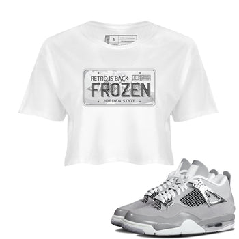 AJ4 Frozen Moments shirt to match jordans Jordan Plate sneaker tees Crew Neck AJ4 Frozen Moments SNRT Sneaker Release Tees White 1 Crop T-Shirt