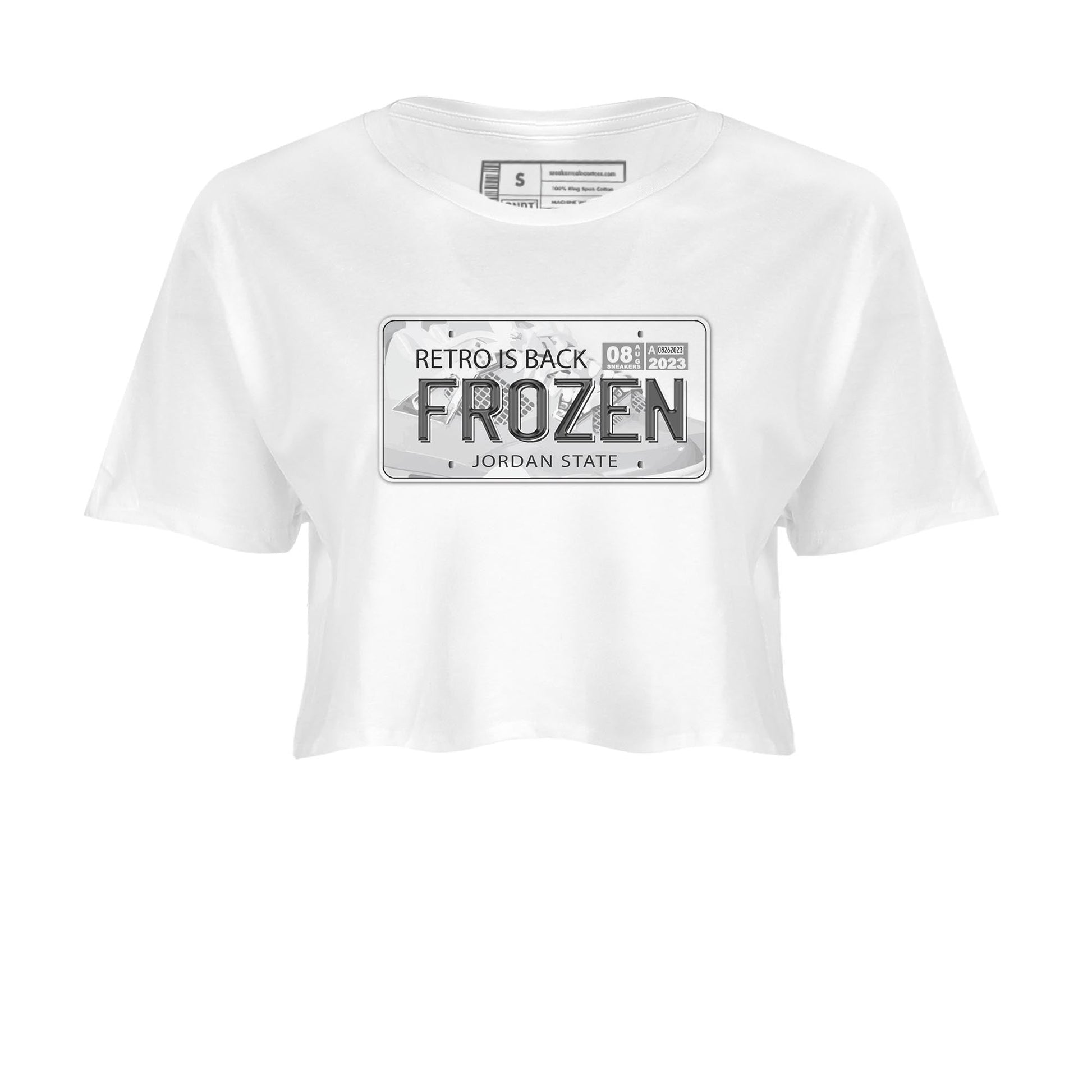 AJ4 Frozen Moments shirt to match jordans Jordan Plate sneaker tees Crew Neck AJ4 Frozen Moments SNRT Sneaker Release Tees White 2 Crop T-Shirt