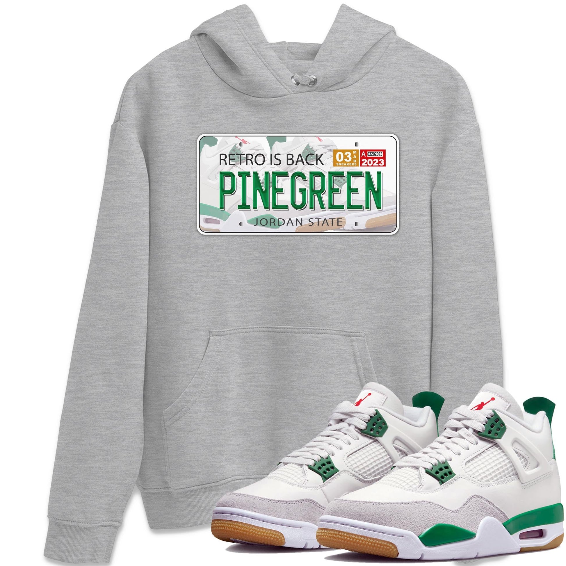 Air Jordan 4 Pine Green Sneaker Match Tees Jordan Plate Sneaker Tees AJ 4s Pine Green Sneaker Release Tees Unisex Shirts Heather Grey 1