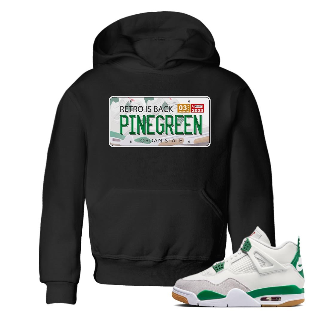 Air Jordan 4 Pine Green Sneaker Match Tees Jordan Plate Sneaker Tees AJ 4s Pine Green Sneaker Release Tees Kids Shirts Black 1