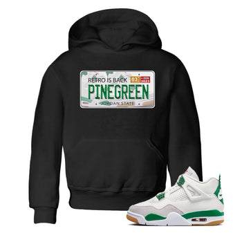 Air Jordan 4 Pine Green Sneaker Match Tees Jordan Plate Sneaker Tees AJ 4s Pine Green Sneaker Release Tees Kids Shirts Black 1