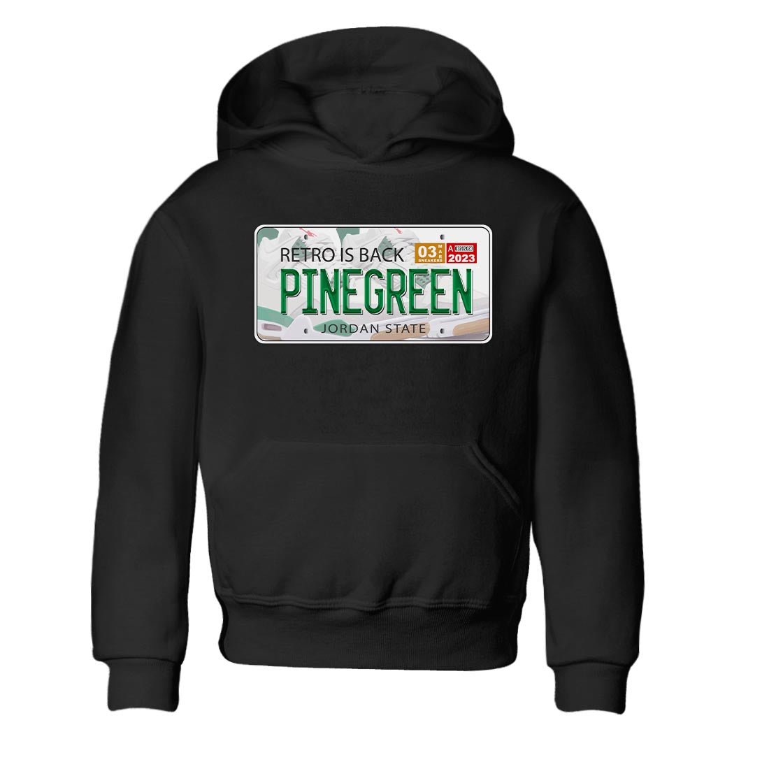 Air Jordan 4 Pine Green Sneaker Match Tees Jordan Plate Sneaker Tees AJ 4s Pine Green Sneaker Release Tees Kids Shirts Black 2