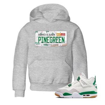 Air Jordan 4 Pine Green Sneaker Match Tees Jordan Plate Sneaker Tees AJ 4s Pine Green Sneaker Release Tees Kids Shirts Heather Grey 1