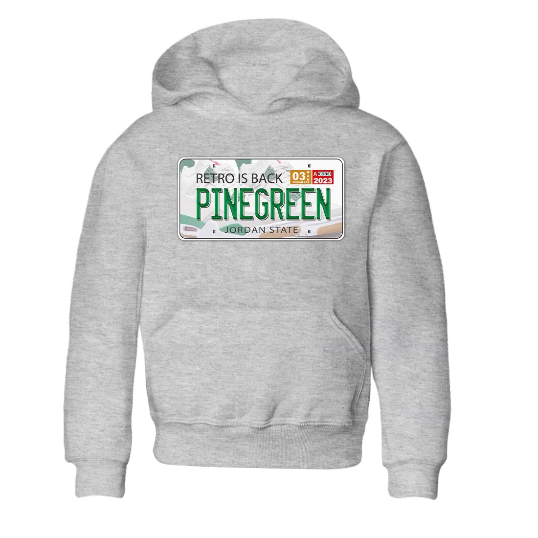 Air Jordan 4 Pine Green Sneaker Match Tees Jordan Plate Sneaker Tees AJ 4s Pine Green Sneaker Release Tees Kids Shirts Heather Grey 2