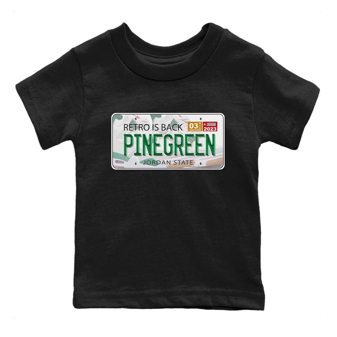 Air Jordan 4 Pine Green Sneaker Match Tees Jordan Plate Sneaker Tees AJ 4s Pine Green Sneaker Release Tees Kids Shirts Black 2