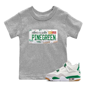 Air Jordan 4 Pine Green Sneaker Match Tees Jordan Plate Sneaker Tees AJ 4s Pine Green Sneaker Release Tees Kids Shirts Heather Grey 1