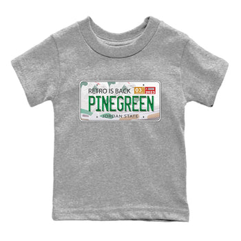 Air Jordan 4 Pine Green Sneaker Match Tees Jordan Plate Sneaker Tees AJ 4s Pine Green Sneaker Release Tees Kids Shirts Heather Grey 2
