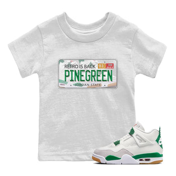 Air Jordan 4 Pine Green Sneaker Match Tees Jordan Plate Sneaker Tees AJ 4s Pine Green Sneaker Release Tees Kids Shirts White 1