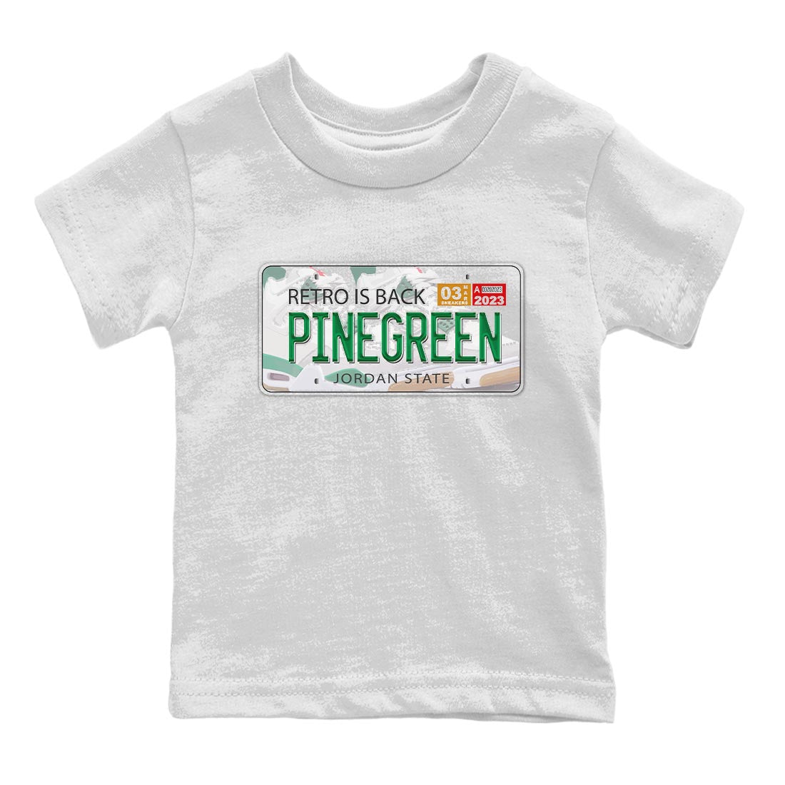 Air Jordan 4 Pine Green Sneaker Match Tees Jordan Plate Sneaker Tees AJ 4s Pine Green Sneaker Release Tees Kids Shirts White 2