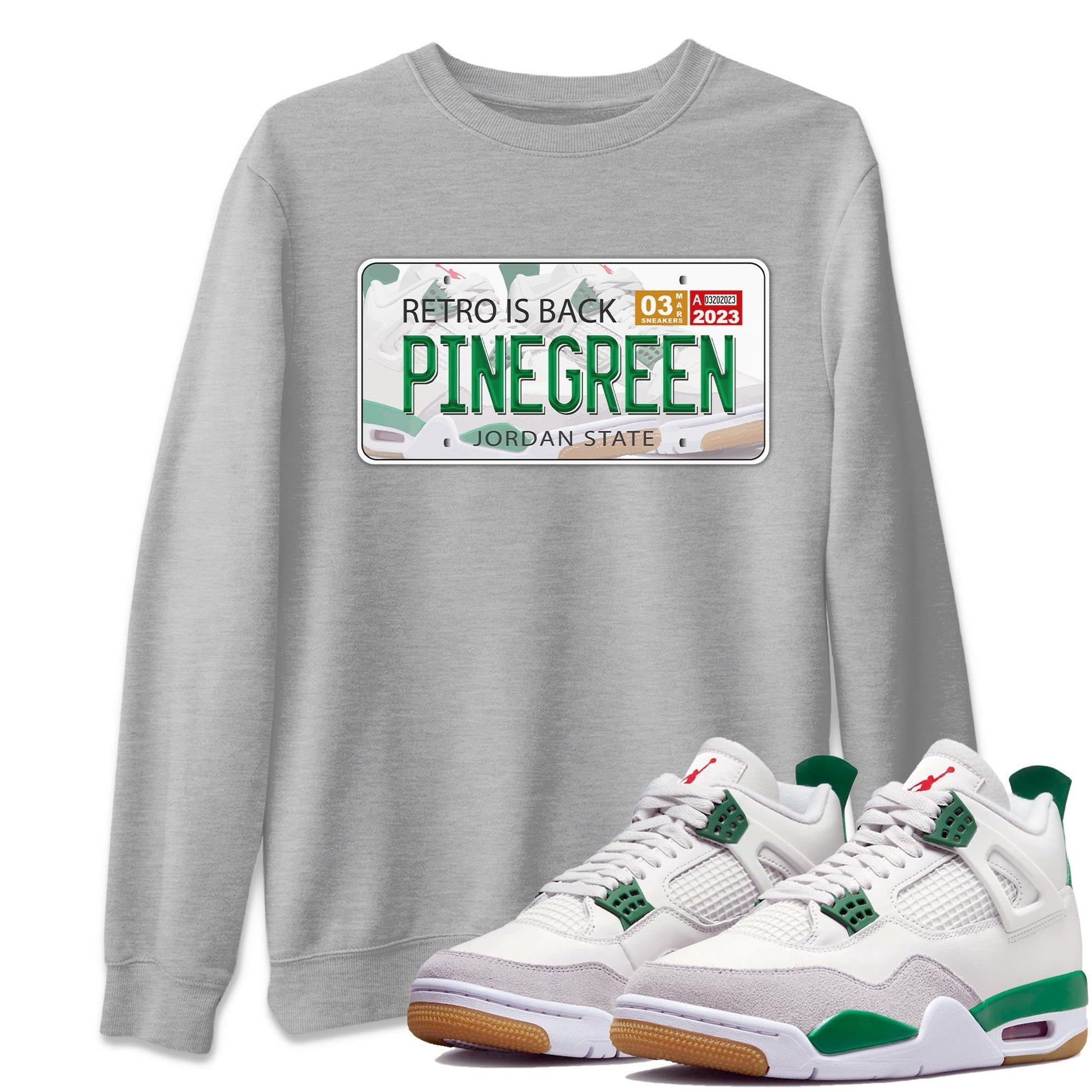 Jordan 4 Pine Green SB Sneaker Match Tees Jordan Plate Sneaker Tees 4s Pine Green Nike SB Sneaker Tees Sneaker Release Shirts Unisex Shirts Heather Grey 1