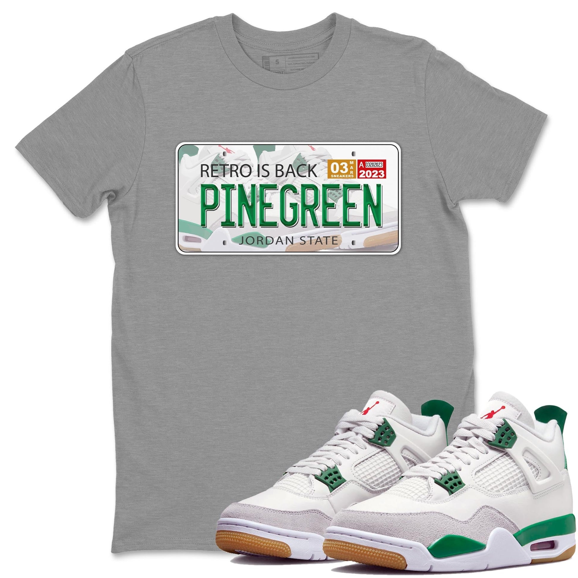 Jordan 4 Pine Green SB Sneaker Match Tees Jordan Plate Sneaker Tees 4s Pine Green Nike SB Sneaker Tees Sneaker Release Shirts Unisex Shirts Heather Grey 1