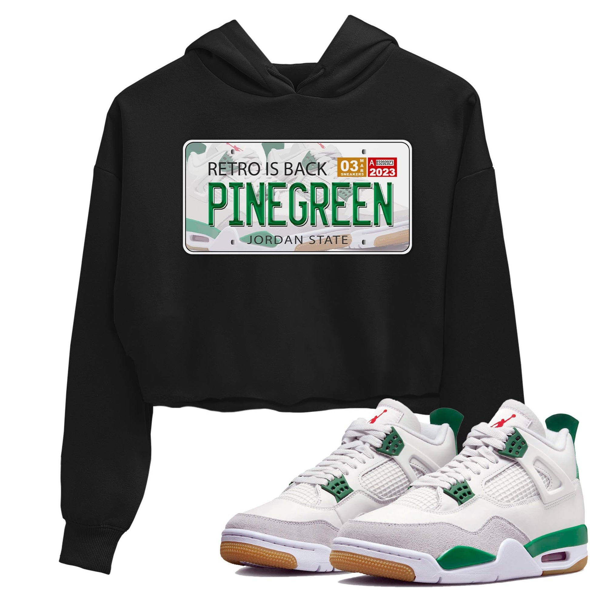 Air Jordan 4 Pine Green Sneaker Match Tees Jordan Plate Sneaker Tees AJ 4s Pine Green Sneaker Release Tees Women's Shirts Black 1