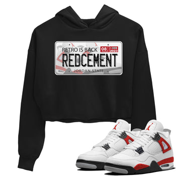 4s Red Cement shirt to match jordans Jordan Plate sneaker tees Air Jordan 4 Red Cement SNRT Sneaker Release Tees Black 1 Crop T-Shirt