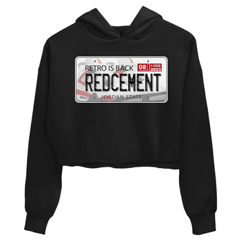 4s Red Cement shirt to match jordans Jordan Plate sneaker tees Air Jordan 4 Red Cement SNRT Sneaker Release Tees Black 2 Crop T-Shirt