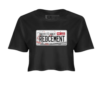 4s Red Cement shirt to match jordans Jordan Plate sneaker tees Air Jordan 4 Red Cement SNRT Sneaker Release Tees Black 2 Crop T-Shirt