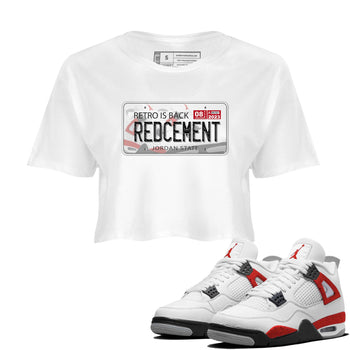 4s Red Cement shirt to match jordans Jordan Plate sneaker tees Air Jordan 4 Red Cement SNRT Sneaker Release Tees White 1 Crop T-Shirt