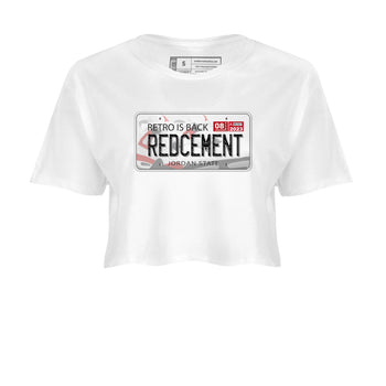 4s Red Cement shirt to match jordans Jordan Plate sneaker tees Air Jordan 4 Red Cement SNRT Sneaker Release Tees White 2 Crop T-Shirt