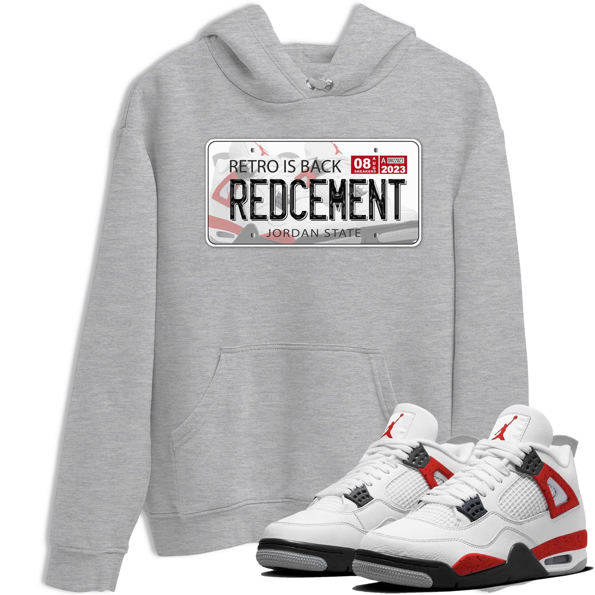 4s Red Cement shirt to match jordans Jordan Plate sneaker tees Air Jordan 4 Red Cement SNRT Sneaker Release Tees Crew Neck Casual Unisex Heather Grey 1 T-Shirt
