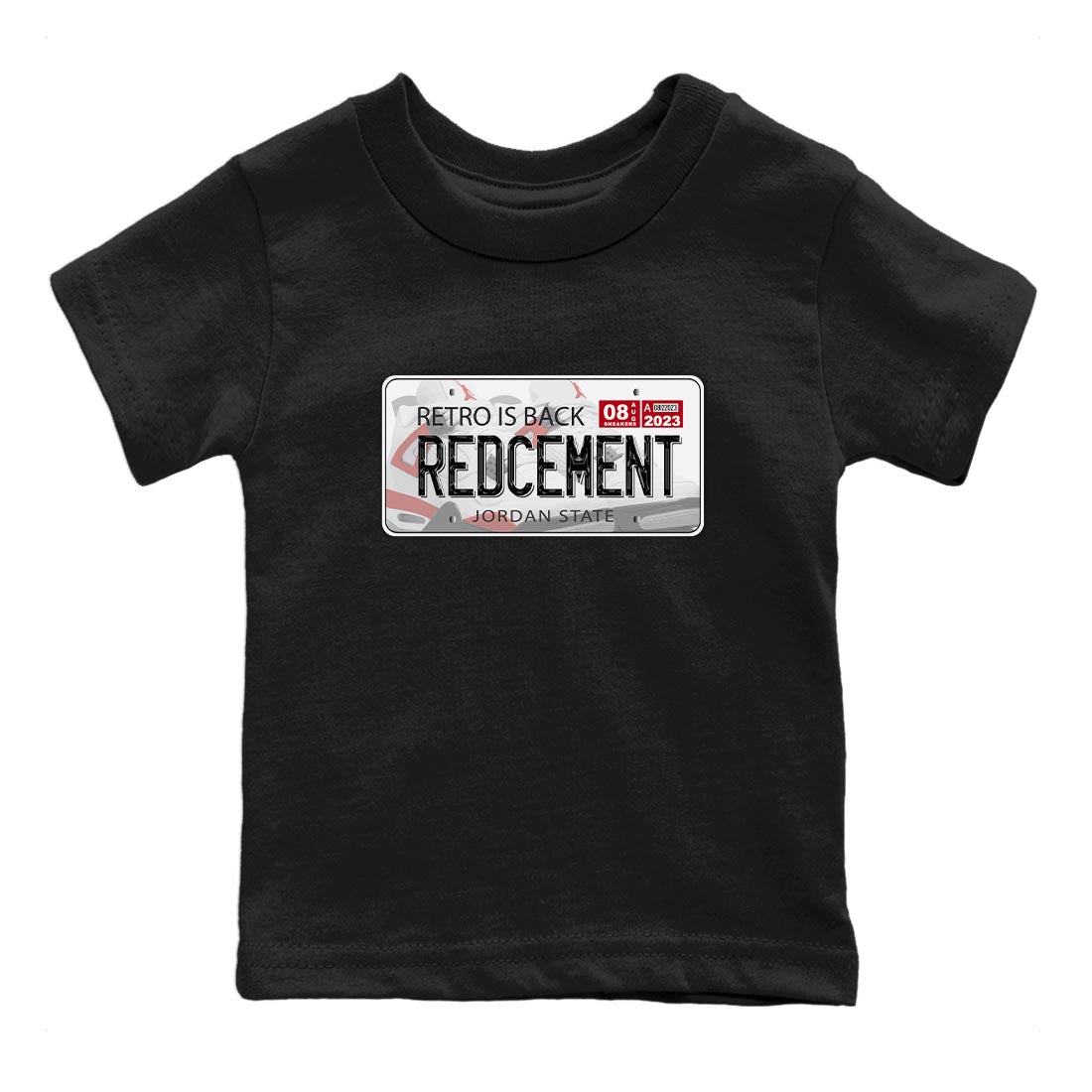 4s Red Cement shirt to match jordans Jordan Plate sneaker tees Air Jordan 4 Red Cement SNRT Sneaker Release Tees Baby Toddler Black 2 T-Shirt
