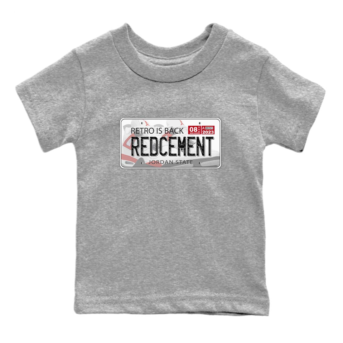 4s Red Cement shirt to match jordans Jordan Plate sneaker tees Air Jordan 4 Red Cement SNRT Sneaker Release Tees Baby Toddler Heather Grey 2 T-Shirt