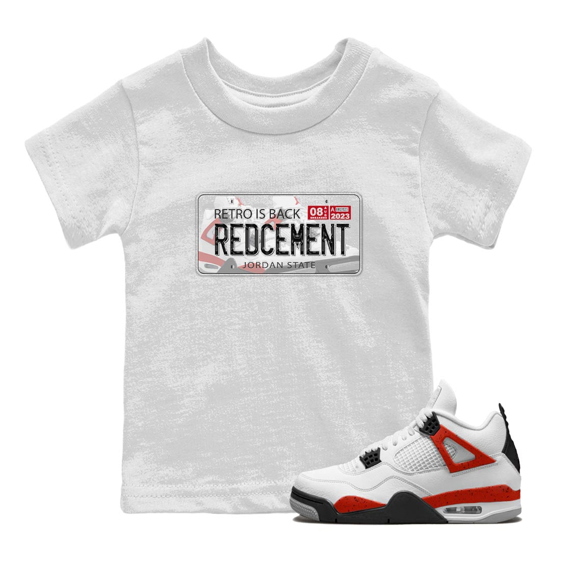 4s Red Cement shirt to match jordans Jordan Plate sneaker tees Air Jordan 4 Red Cement SNRT Sneaker Release Tees Baby Toddler White 1 T-Shirt