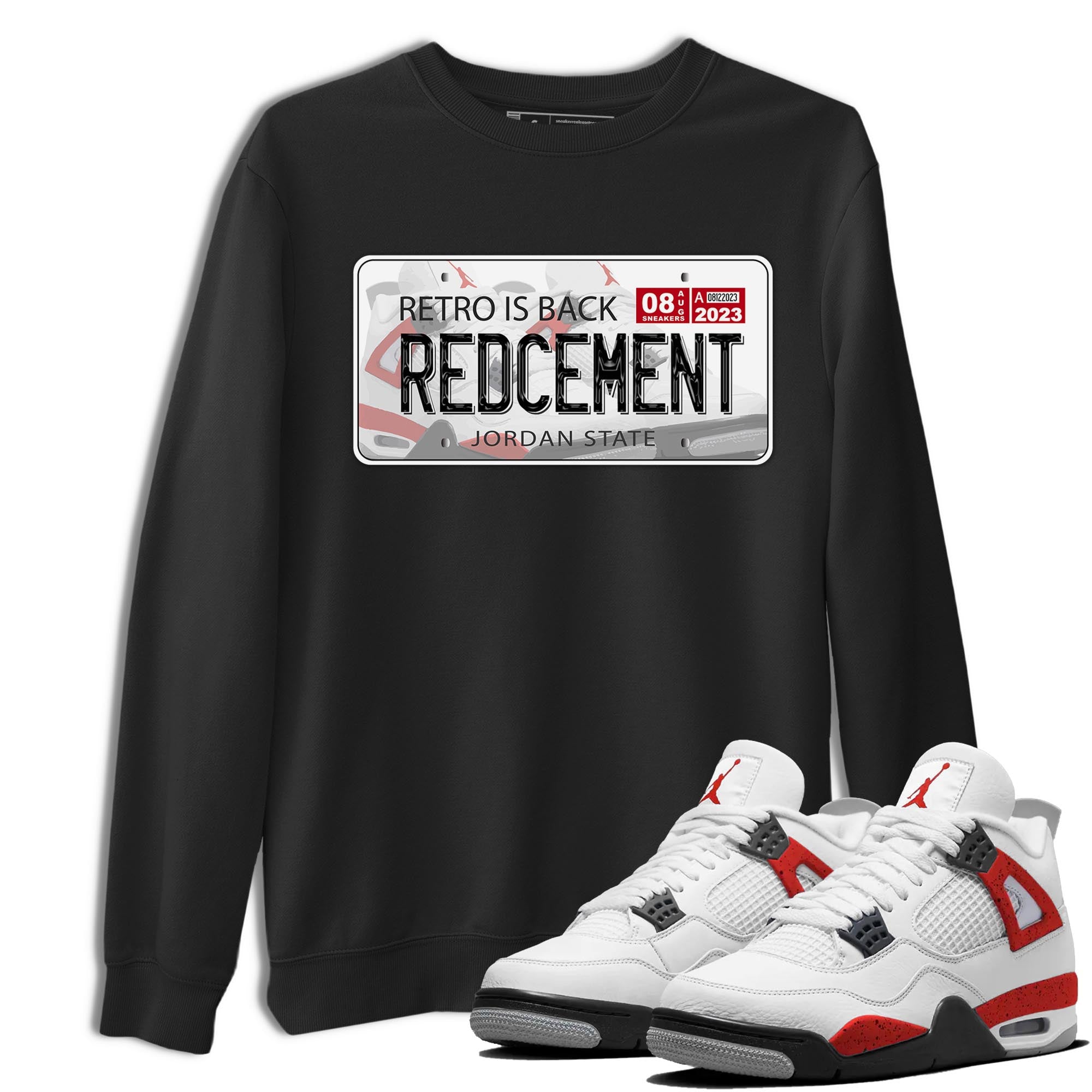 4s Red Cement shirt to match jordans Jordan Plate sneaker tees Air Jordan 4 Red Cement SNRT Sneaker Release Tees Crew Neck Casual Unisex Black 1 T-Shirt