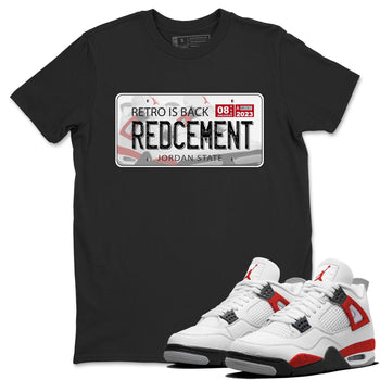 4s Red Cement shirt to match jordans Jordan Plate sneaker tees Air Jordan 4 Red Cement SNRT Sneaker Release Tees Crew Neck Casual Unisex Black 1 T-Shirt