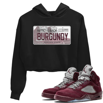 Jordan 5 Burgundy shirt to match jordans Jordan Plate sneaker tees Crew Neck AJ5 Burgundy SNRT Sneaker Release Tees Black 1 Crop T-Shirt