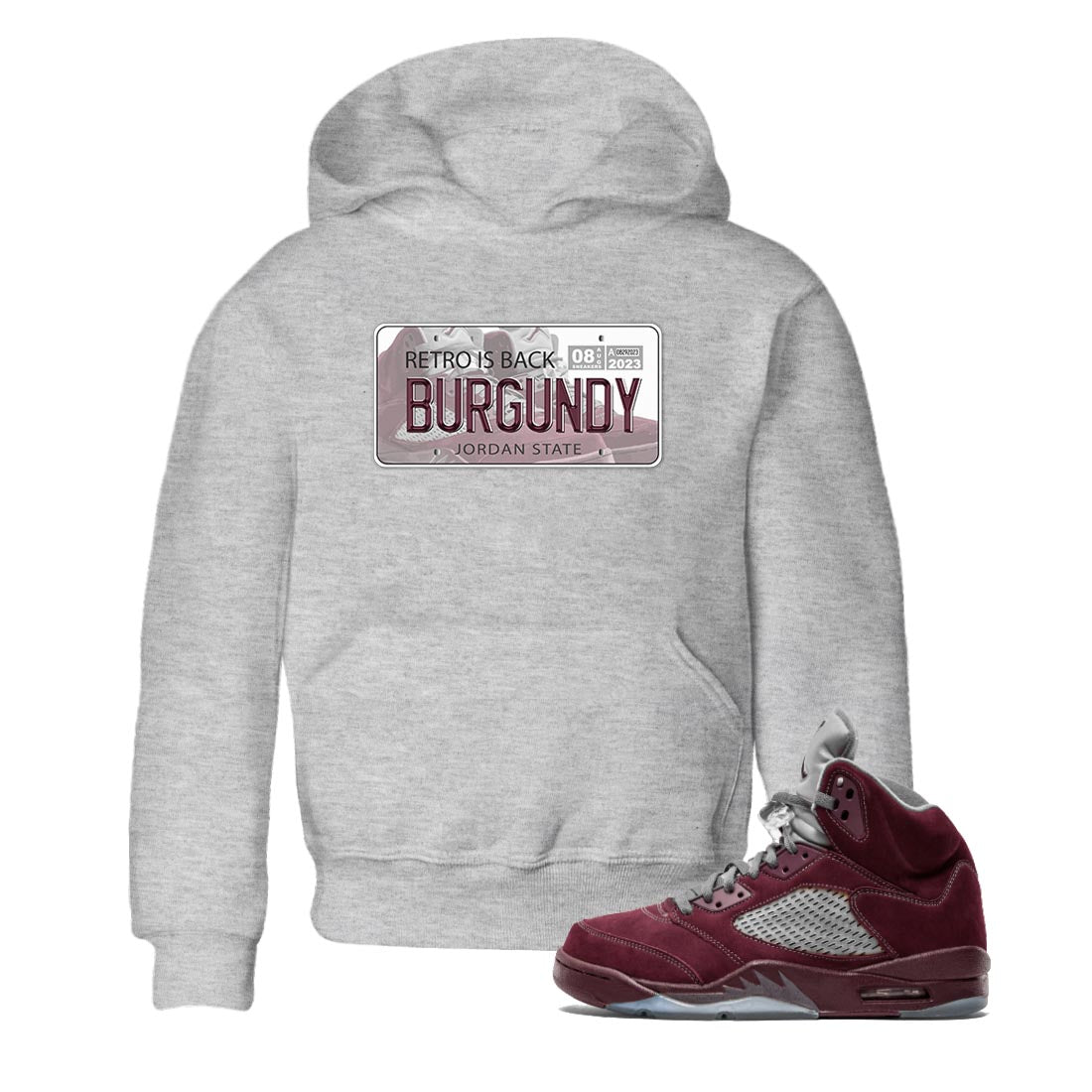Jordan 5 Burgundy shirt to match jordans Jordan Plate sneaker tees Crew Neck AJ5 Burgundy SNRT Sneaker Release Tees Baby Toddler Heather Grey 1 T-Shirt