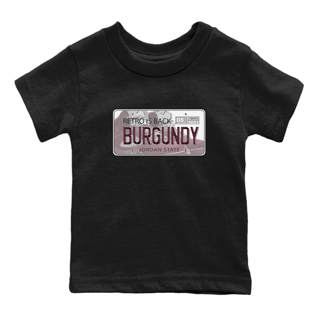 Jordan 5 Burgundy shirt to match jordans Jordan Plate sneaker tees Crew Neck AJ5 Burgundy SNRT Sneaker Release Tees Baby Toddler Black 2 T-Shirt