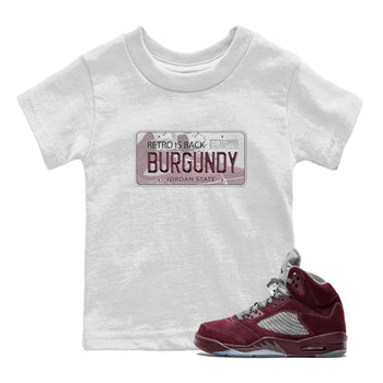 Jordan 5 Burgundy shirt to match jordans Jordan Plate sneaker tees Crew Neck AJ5 Burgundy SNRT Sneaker Release Tees Baby Toddler White 1 T-Shirt