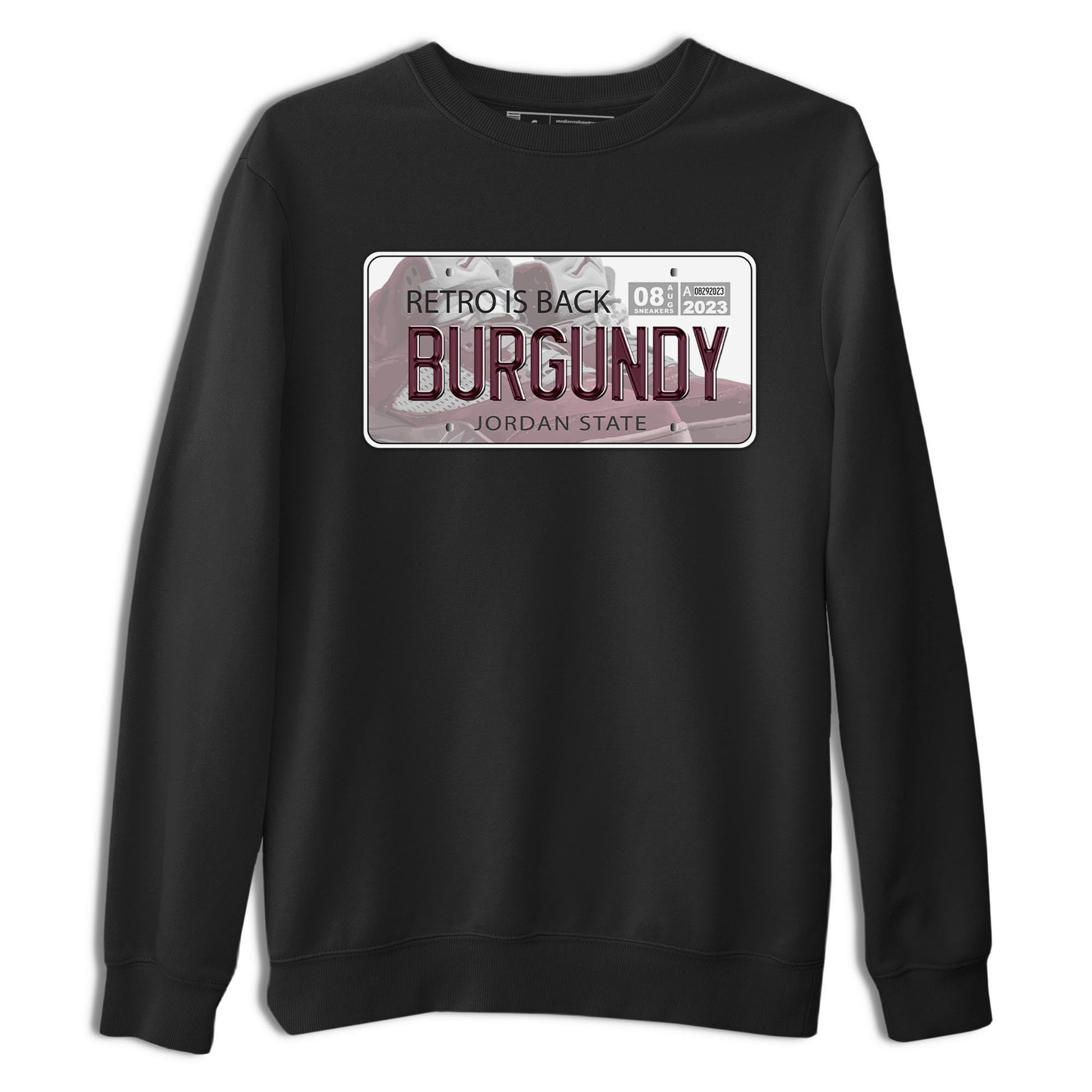 Jordan 5 Burgundy shirt to match jordans Jordan Plate sneaker tees Crew Neck AJ5 Burgundy SNRT Sneaker Release Tees Unisex Casual Shirts Black 2 T-Shirt