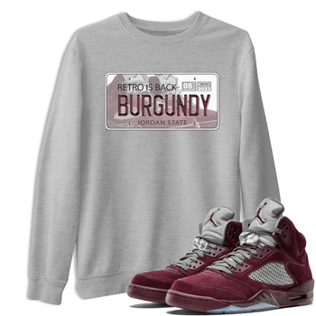 Jordan 5 Burgundy shirt to match jordans Jordan Plate sneaker tees Crew Neck AJ5 Burgundy SNRT Sneaker Release Tees Unisex Casual Shirts Heather Grey 1 T-Shirt