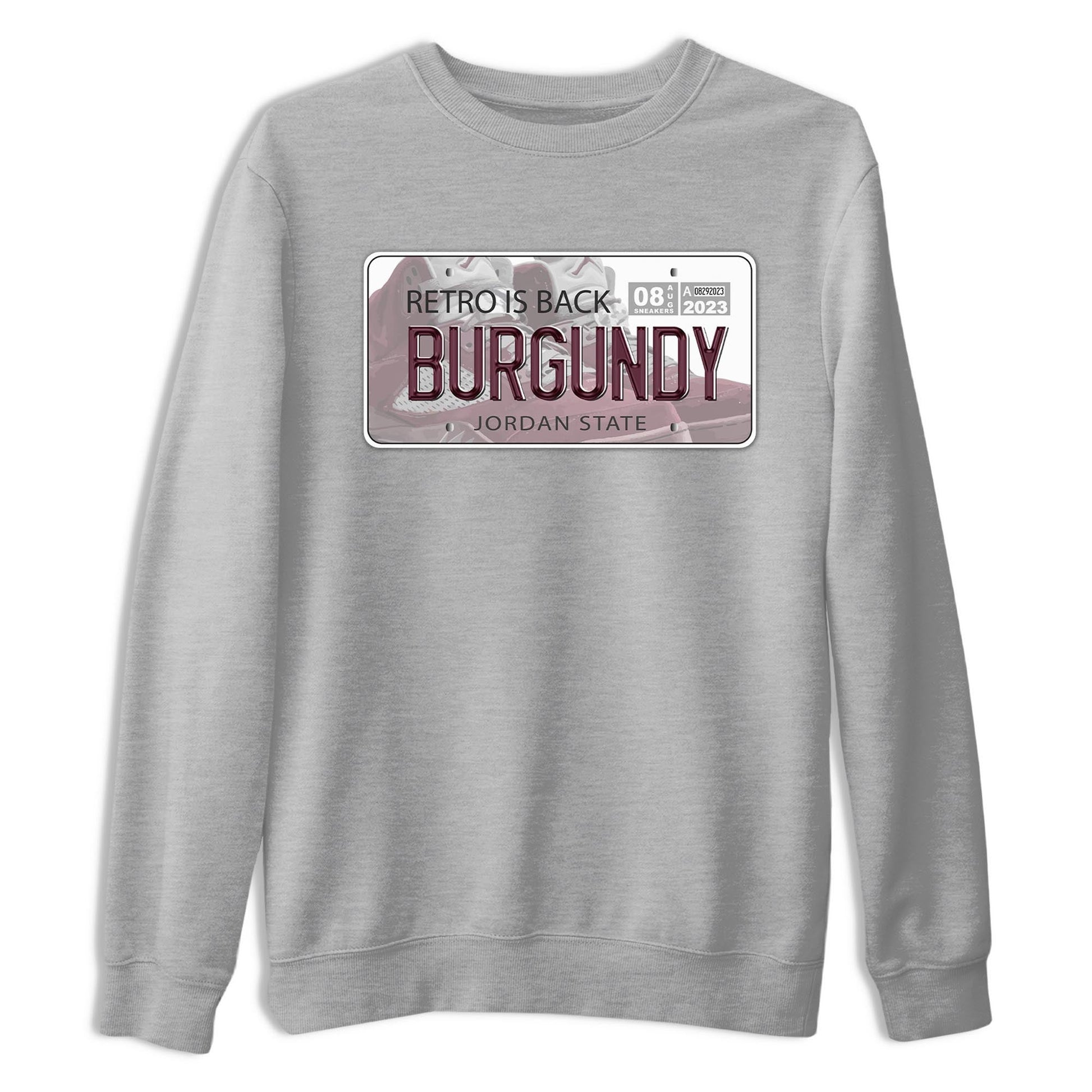 Jordan 5 Burgundy shirt to match jordans Jordan Plate sneaker tees Crew Neck AJ5 Burgundy SNRT Sneaker Release Tees Unisex Casual Shirts Heather Grey 2 T-Shirt