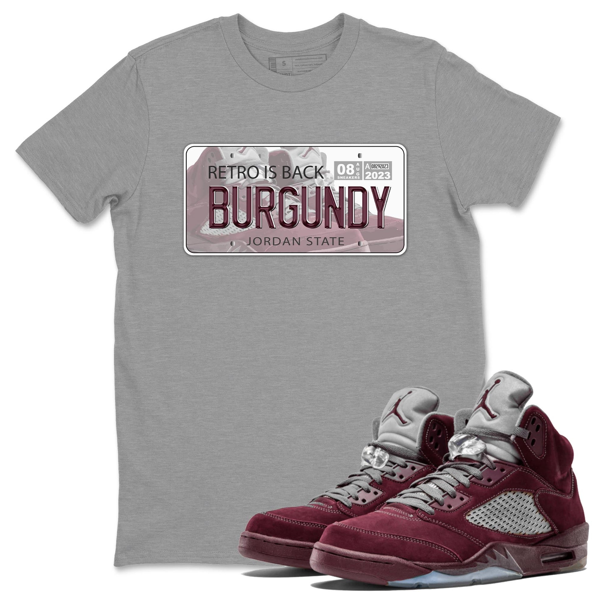 Jordan 5 Burgundy shirt to match jordans Jordan Plate sneaker tees Crew Neck AJ5 Burgundy SNRT Sneaker Release Tees Unisex Casual Shirts Heather Grey 1 T-Shirt