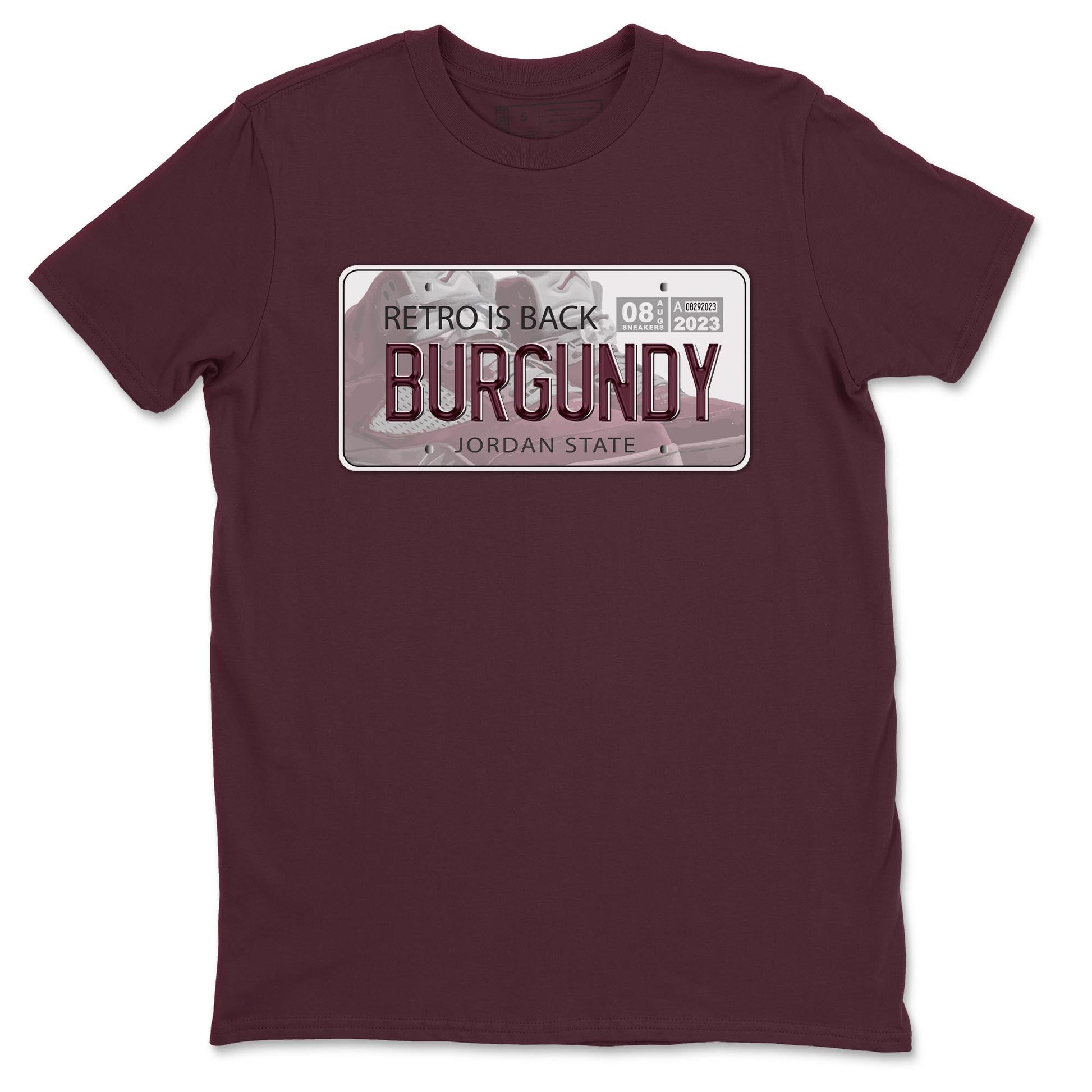 Jordan 5 Burgundy shirt to match jordans Jordan Plate sneaker tees Crew Neck AJ5 Burgundy SNRT Sneaker Release Tees Unisex Casual Shirts Maroon 2 T-Shirt