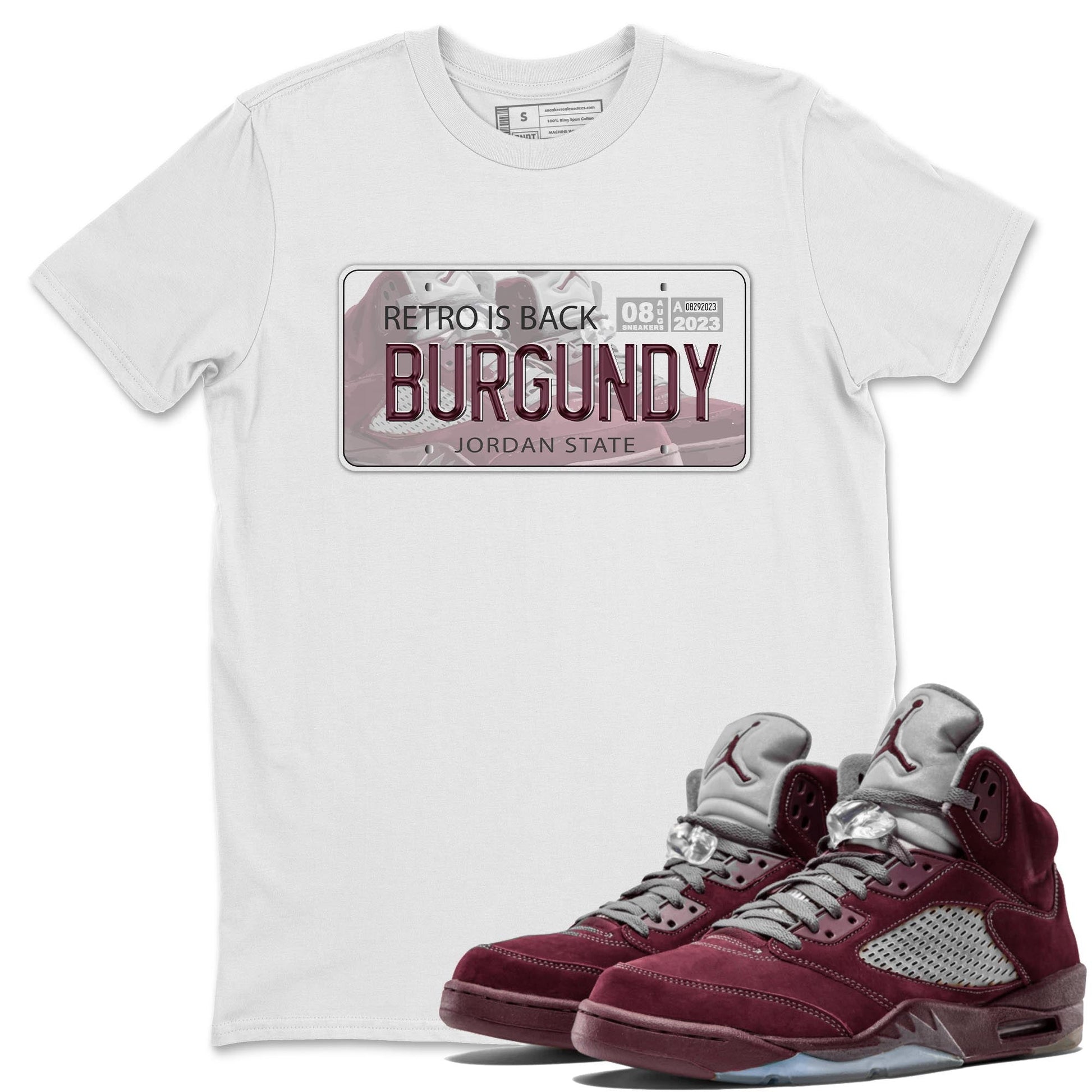 Jordan 5 Burgundy shirt to match jordans Jordan Plate sneaker tees Crew Neck AJ5 Burgundy SNRT Sneaker Release Tees Unisex Casual Shirts White 1 T-Shirt
