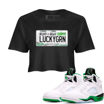 5s Lucky Green shirt to match jordans Jordan Plate sneaker tees Air Jordan 5 Lucky Green SNRT Sneaker Release Tees Black 1 crop length shirt