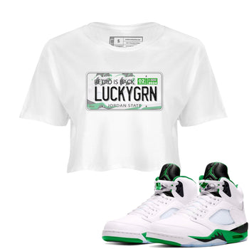 5s Lucky Green shirt to match jordans Jordan Plate sneaker tees Air Jordan 5 Lucky Green SNRT Sneaker Release Tees White 1 crop length shirt